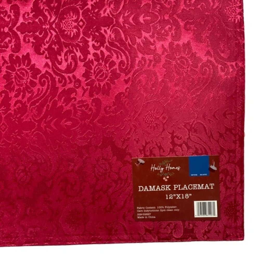 Elegant Placemats Holiday Satin Damask Christmas Rich Red Reversible - Picture 5 of 11
